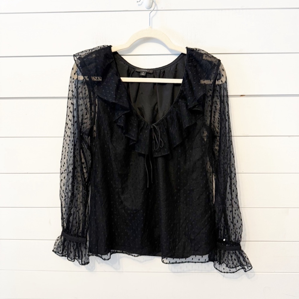 J.Crew | Ruffleneck Sheer Top in Clip Dot balloon sleeves vneck Size small - Picture 3 of 10